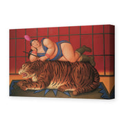 Fernando Botero's 'Trainer with Tiger' painting reproduced as a gallery-wrapped canvas print