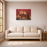 Gallery-wrapped canvas print of Fernando Botero's Trainer with Tiger displayed on a wall in a living room