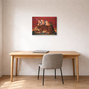 Gallery-wrapped canvas print of Fernando Botero's Trainer with Tiger displayed on a wall in a home office