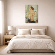 Gallery-wrapped canvas print of Fernando Botero's ( Tribute to Bonnard displayed on a wall in a bedroom