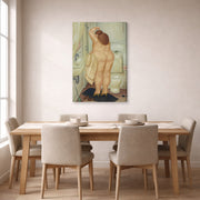 Gallery-wrapped canvas print of Fernando Botero's ( Tribute to Bonnard displayed on a wall in a dining room