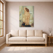 Gallery-wrapped canvas print of Fernando Botero's ( Tribute to Bonnard displayed on a wall in a living room