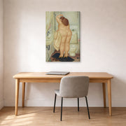 Gallery-wrapped canvas print of Fernando Botero's ( Tribute to Bonnard displayed on a wall in a home office
