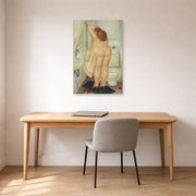 Unframed poster print of Fernando Botero's ( Tribute to Bonnard displayed on a wall in a home office