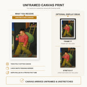 Fernando Botero - Un ladron (A thief) canvas print size comparison and framing display infographic