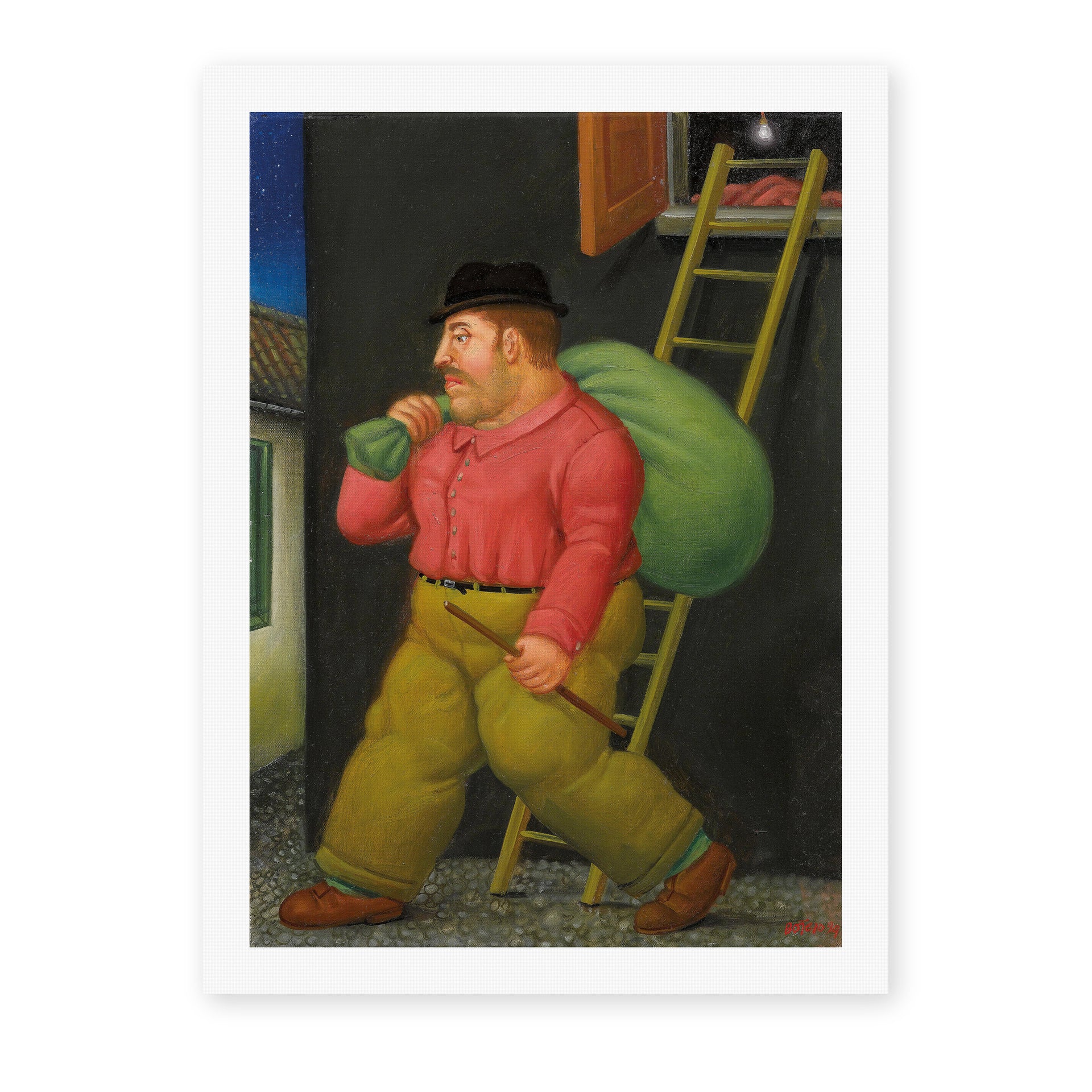 Fernando Botero's 'Un ladron (A thief)' painting reproduced as a rolled canvas print