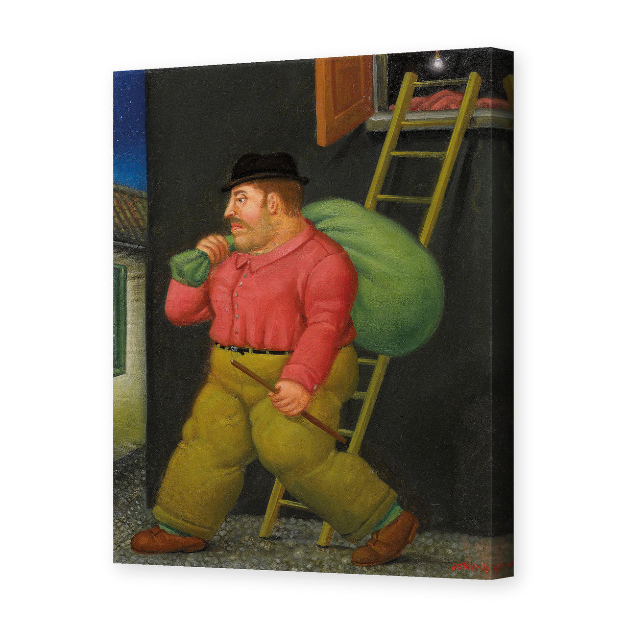 Fernando Botero's 'Un ladron (A thief)' painting reproduced as a gallery-wrapped canvas print
