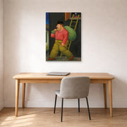 Gallery-wrapped canvas print of Fernando Botero's Un ladron (A thief) displayed on a wall in a home office