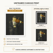 Fernando Botero - Violinist canvas print size comparison and framing display infographic