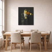 Gallery-wrapped canvas print of Fernando Botero's Violinist displayed on a wall in a dining room