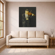 Gallery-wrapped canvas print of Fernando Botero's Violinist displayed on a wall in a living room