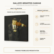 Fernando Botero - Violinist gallery wrap canvas construction and hanging details infographic