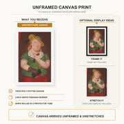 Fernando Botero - Woman with Hat canvas print size comparison and framing display infographic