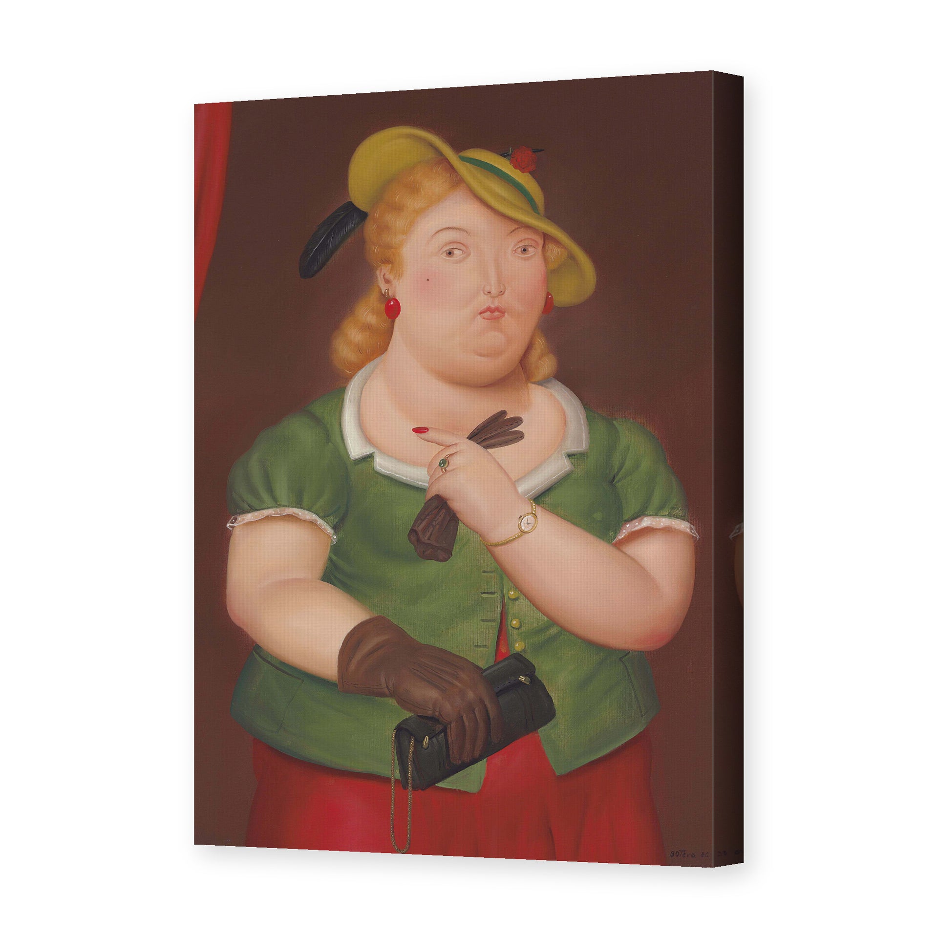 Fernando Botero's 'Woman with Hat' painting reproduced as a gallery-wrapped canvas print