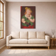 Gallery-wrapped canvas print of Fernando Botero's Woman with Hat displayed on a wall in a living room