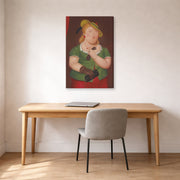 Gallery-wrapped canvas print of Fernando Botero's Woman with Hat displayed on a wall in a home office