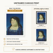 Fernando Botero - Woman canvas print size comparison and framing display infographic