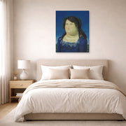 Gallery-wrapped canvas print of Fernando Botero's Woman displayed on a wall in a bedroom