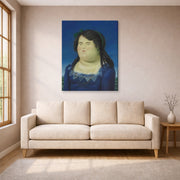 Gallery-wrapped canvas print of Fernando Botero's Woman displayed on a wall in a living room