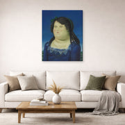 Gallery-wrapped canvas print of Fernando Botero's Woman displayed on a wall in a living room