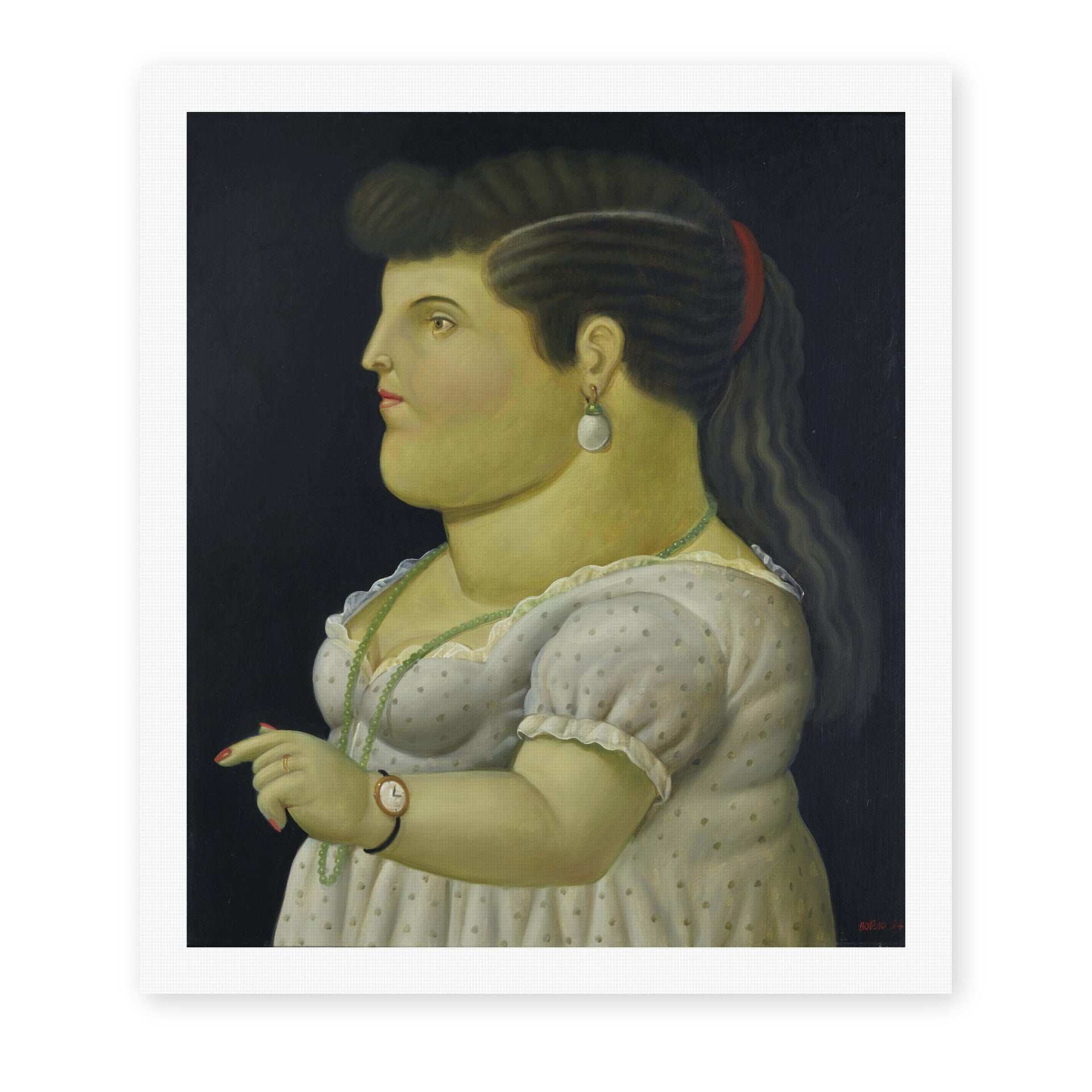Fernando Botero's 'Woman in Profile' painting reproduced as a rolled canvas print