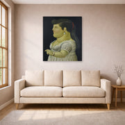 Gallery-wrapped canvas print of Fernando Botero's Woman in Profile displayed on a wall in a living room
