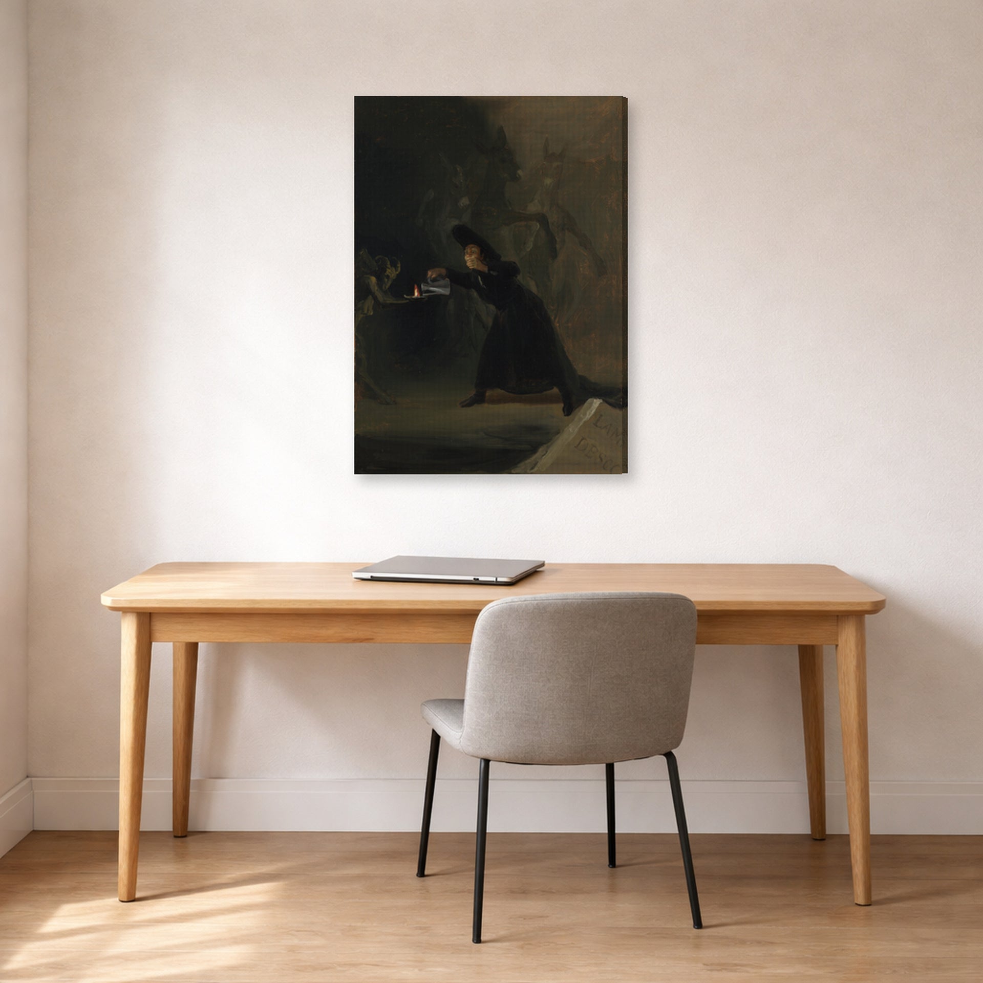 Gallery-wrapped canvas print of Francisco Goya's A Scene from The Forcibly Bewitched displayed on a wall in a office