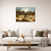 Gallery-wrapped canvas print of Francisco Goya's Bullfight in a Divided Ring displayed on a wall in a second living room setting