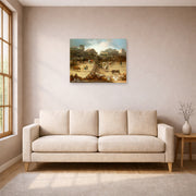 Unframed poster print of Francisco Goya's Bullfight in a Divided Ring displayed on a wall in a living room