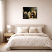 Gallery-wrapped canvas print of Francisco Goya's Charles IV of Spain and His Family displayed on a wall in a bedroom