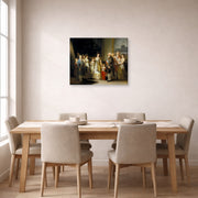 Gallery-wrapped canvas print of Francisco Goya's Charles IV of Spain and His Family displayed on a wall in a dining room
