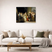 Gallery-wrapped canvas print of Francisco Goya's Charles IV of Spain and His Family displayed on a wall in a second living room setting