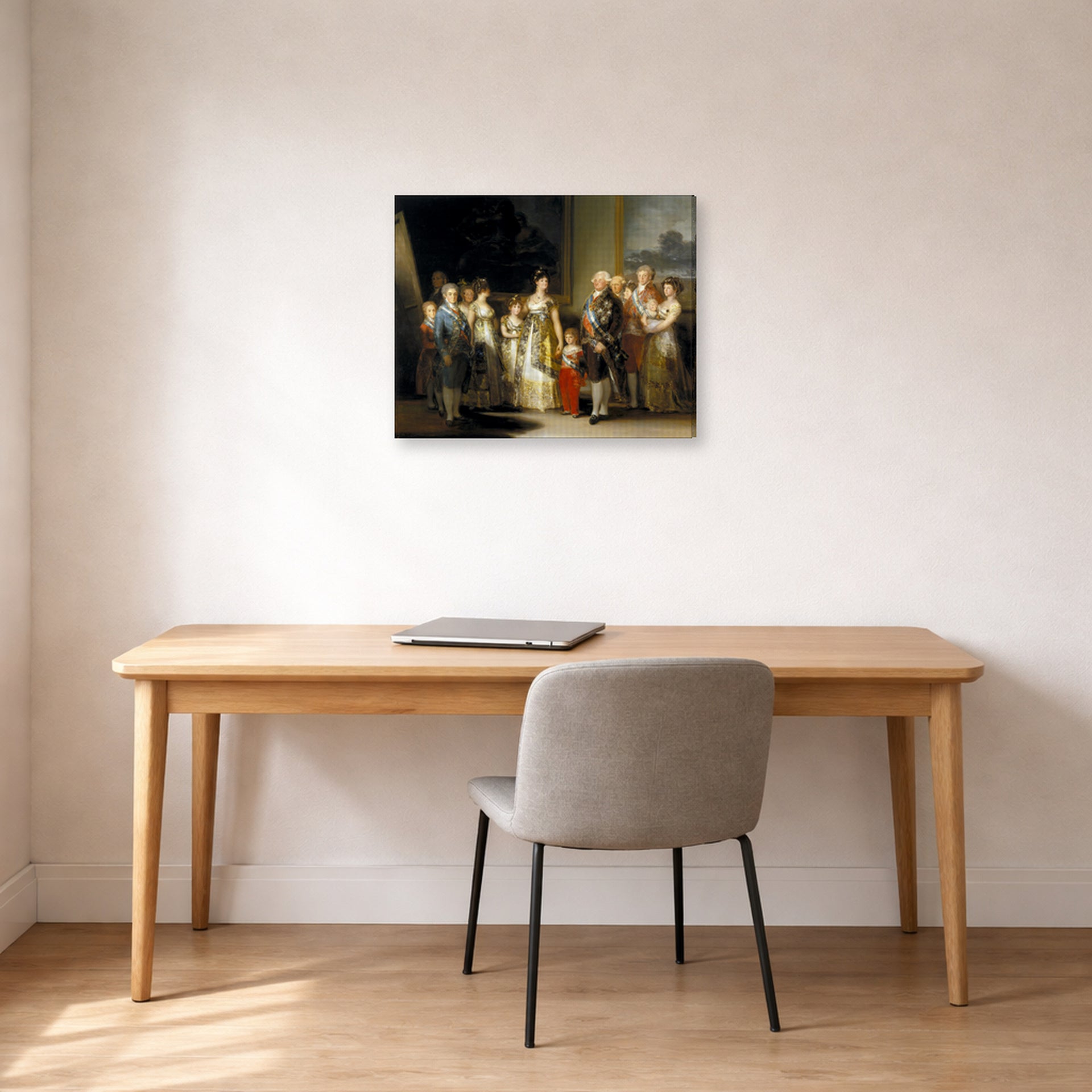Gallery-wrapped canvas print of Francisco Goya's Charles IV of Spain and His Family displayed on a wall in a office