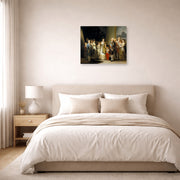 Unframed poster print of Francisco Goya's Charles IV of Spain and His Family displayed on a wall in a bedroom