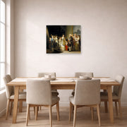 Unframed poster print of Francisco Goya's Charles IV of Spain and His Family displayed on a wall in a dining room