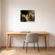 Unframed poster print of Francisco Goya's Charles IV of Spain and His Family displayed on a wall in a office