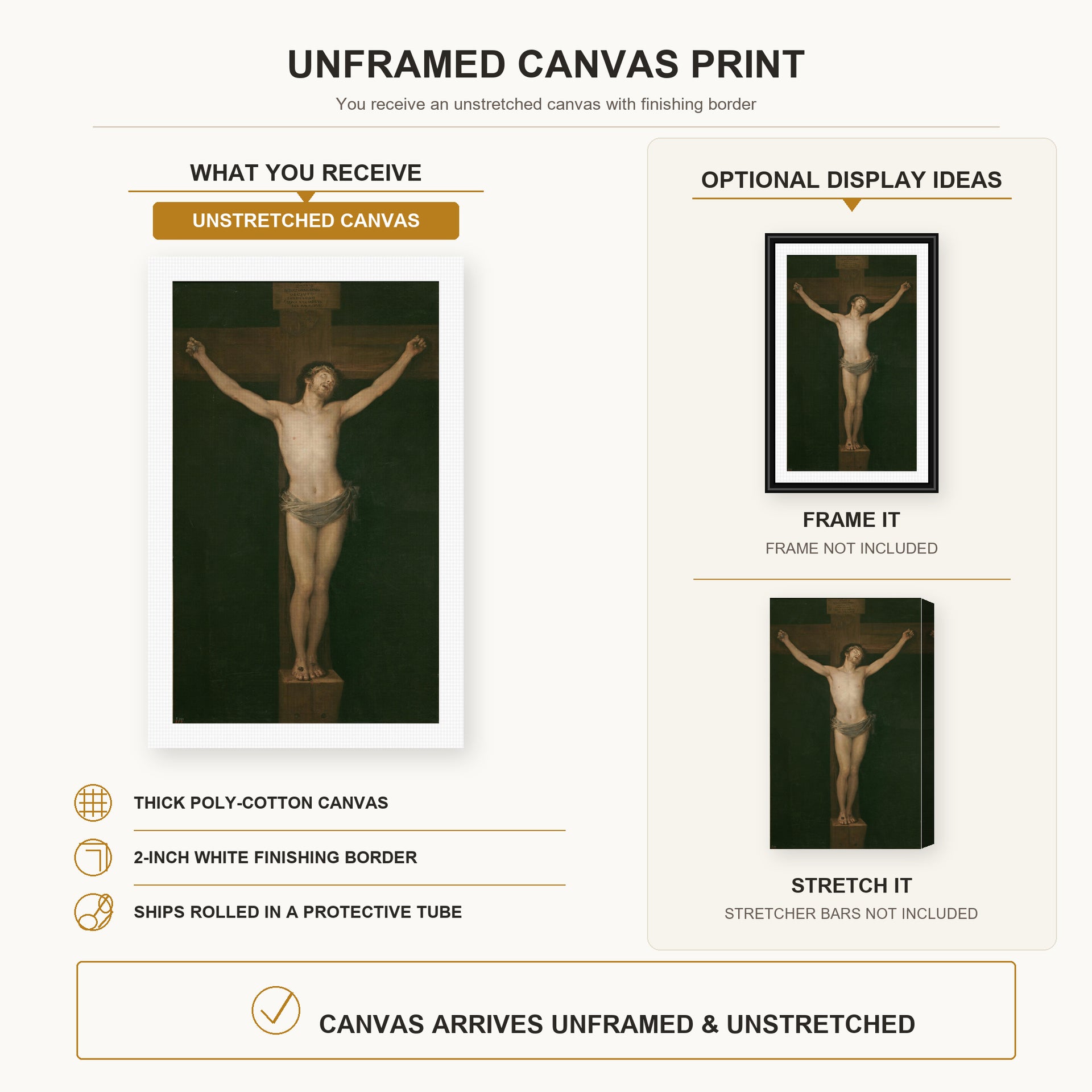 Francisco Goya - Christ Crucified canvas print size comparison and framing display infographic