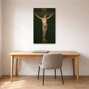 Gallery-wrapped canvas print of Francisco Goya's Christ Crucified displayed on a wall in a office