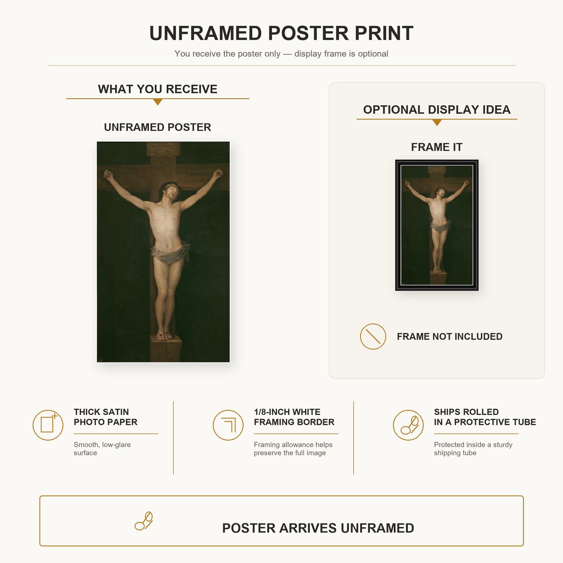Francisco Goya - Christ Crucified poster print size comparison and framing display infographic