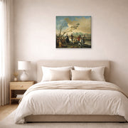 Gallery-wrapped canvas print of Francisco Goya's Dance of the Majos at the Banks of Manzanares displayed on a wall in a bedroom