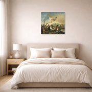 Unframed poster print of Francisco Goya's Dance of the Majos at the Banks of Manzanares displayed on a wall in a bedroom