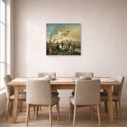 Unframed poster print of Francisco Goya's Dance of the Majos at the Banks of Manzanares displayed on a wall in a dining room