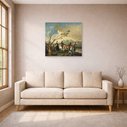 Unframed poster print of Francisco Goya's Dance of the Majos at the Banks of Manzanares displayed on a wall in a living room