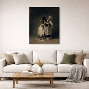 Gallery-wrapped canvas print of Francisco Goya's Duchess of Alba and la Beata displayed on a wall in a second living room setting