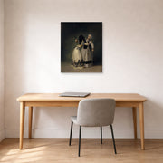 Unframed poster print of Francisco Goya's Duchess of Alba and la Beata displayed on a wall in a office