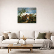 Unframed poster print of Francisco Goya's El ciego de la guitarra displayed on a wall in a second living room setting