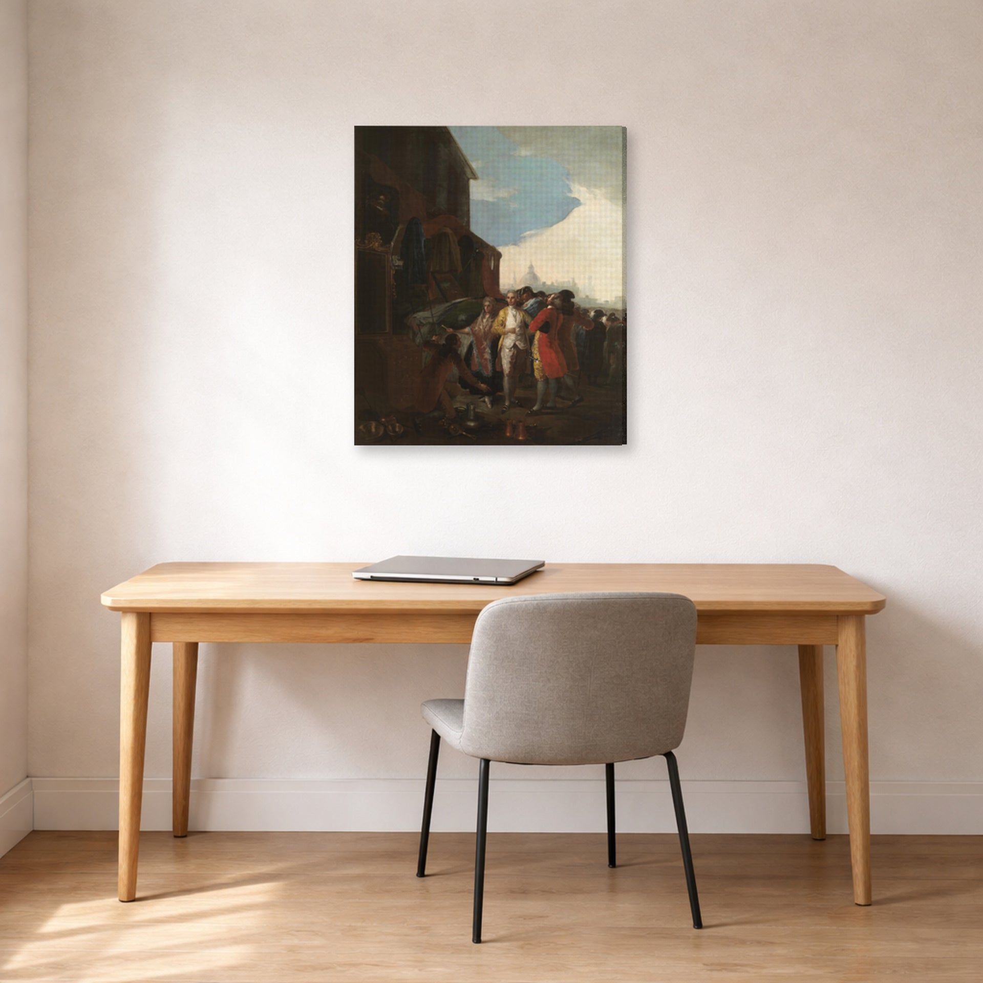 Gallery-wrapped canvas print of Francisco Goya's Fair Madrid displayed on a wall in a office