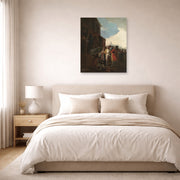 Unframed poster print of Francisco Goya's Fair Madrid displayed on a wall in a bedroom