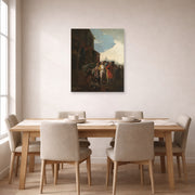 Unframed poster print of Francisco Goya's Fair Madrid displayed on a wall in a dining room