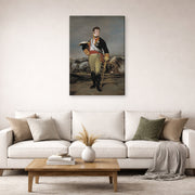 Gallery-wrapped canvas print of Francisco Goya's Ferdinand VII of Spain displayed on a wall in a second living room setting